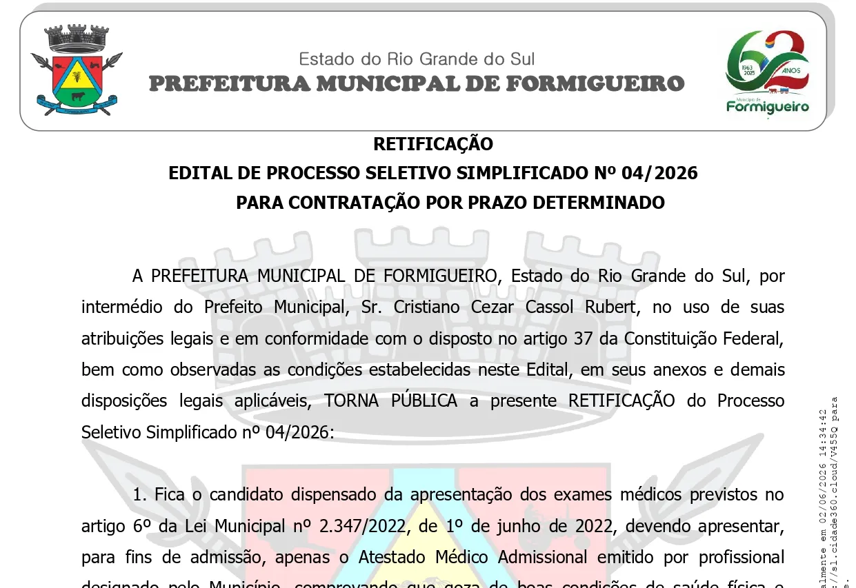 ATENÇÃO, CANDIDATOS DO PROCESSO SELETIVO SIMPLIFICADO Nº 04/2026!